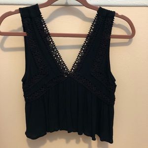 Cropped tank top with open lace detail